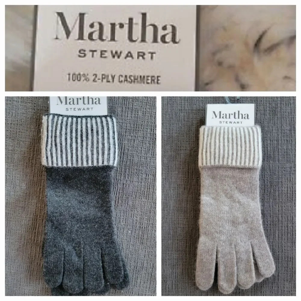 NWT Martha STEWART 100% 2 -PLY CASHMERE WOMEN'S  Grey or Tan WINTER Gloves OS